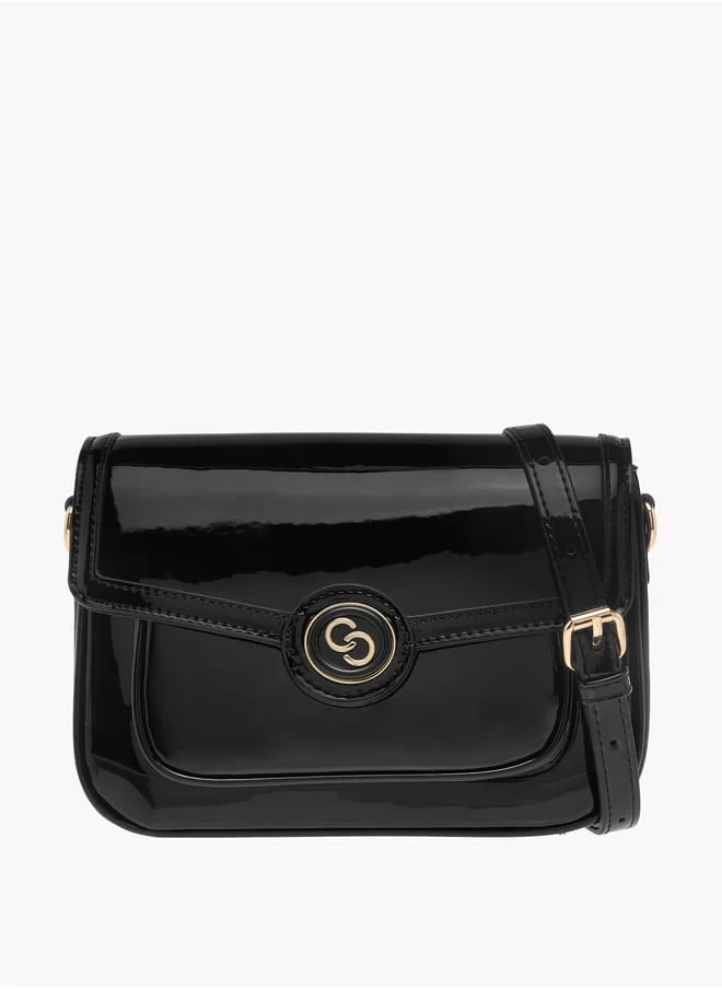 Celeste Womens Solid Crossbody Bag With Detachable Strap And Flap Closure