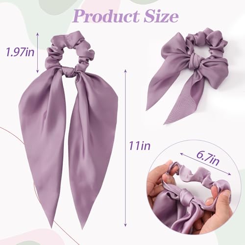 Glaudmeiss 6 PCS Bow Silk Scrunchies, Hair Ties with Bow, Hair Scrunchies for Women Girls, Knotted Bow Silk Hair Ties, Satin Hair Ribbon Scrunchy Elastic Hair Tie Accessories Christmas Gifts - Image 3