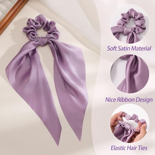 Glaudmeiss 6 PCS Bow Silk Scrunchies, Hair Ties with Bow, Hair Scrunchies for Women Girls, Knotted Bow Silk Hair Ties, Satin Hair Ribbon Scrunchy Elastic Hair Tie Accessories Christmas Gifts - Image 4