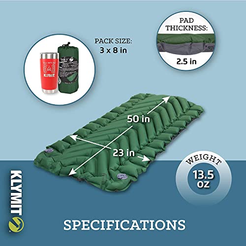 Klymit Static V Inflatable Sleeping Pad for Camping, Lightweight Hiking and Backpacking Air Bed, 2.5 Inch Thick, Short, Green - Image 4
