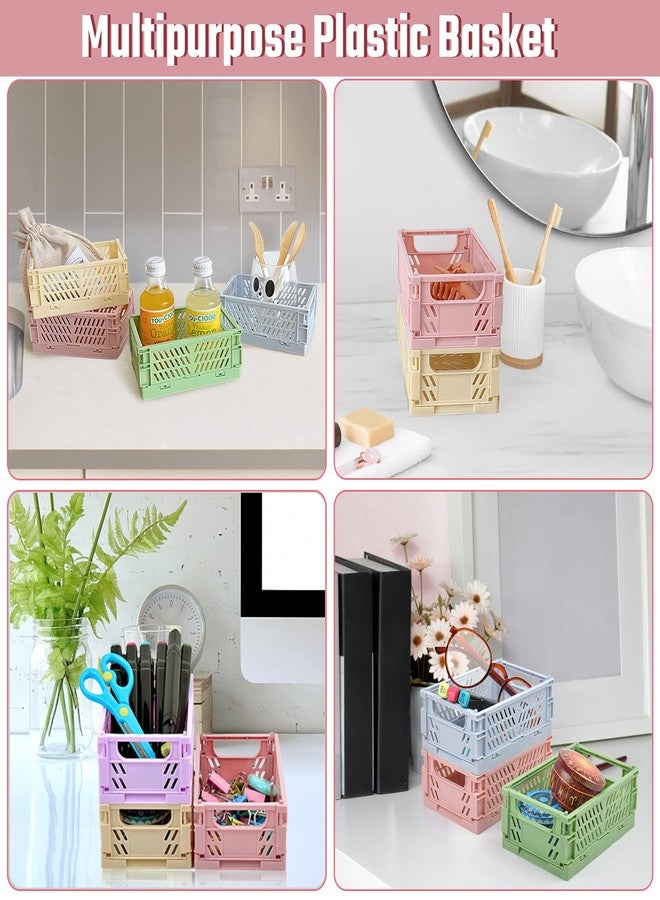 Eschen 6-Pack Mini Plastic Storage Basket for Shelves Organizing, Small Basket Folding Plastic Crate Compact Storage Bin Organization for Classroom Home Kitchen Office,Christmas/New Year's/Thanksgiving Gifts - Image 3