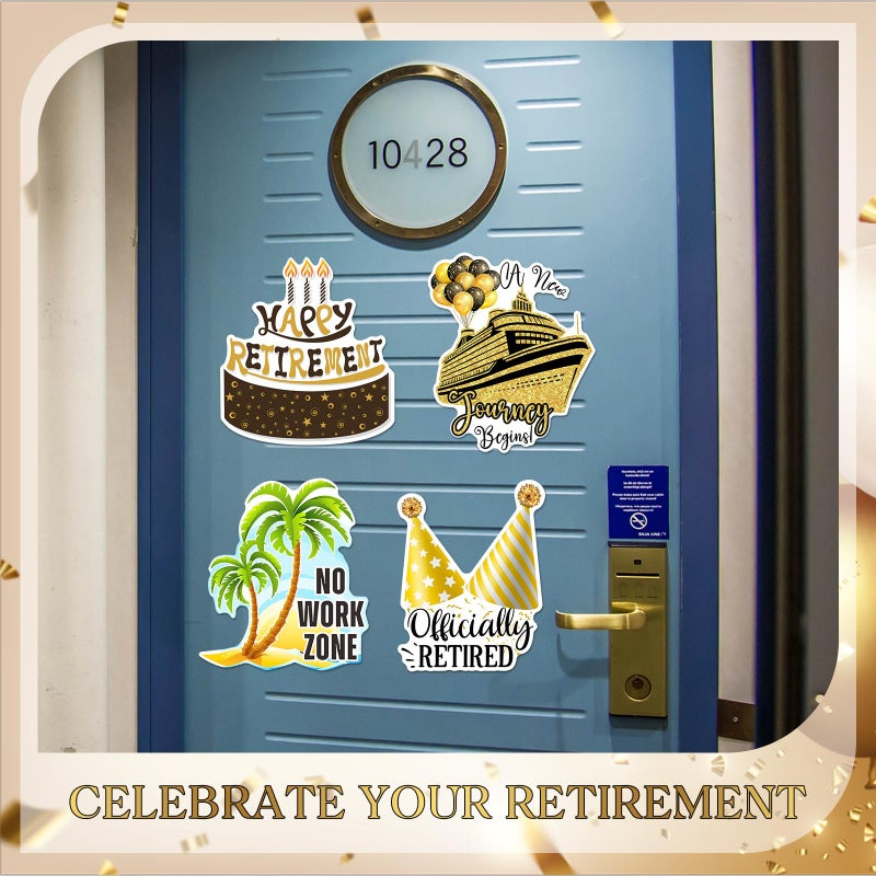 Hoteam 4 Pcs Retirement Cruise Door Decorations Magnetic Large Happy Retirement Cruise Ship Door Magnets Funny Waterproof Nautical Magnets for Carnival Cabin Stateroom Fridge Car - Image 3