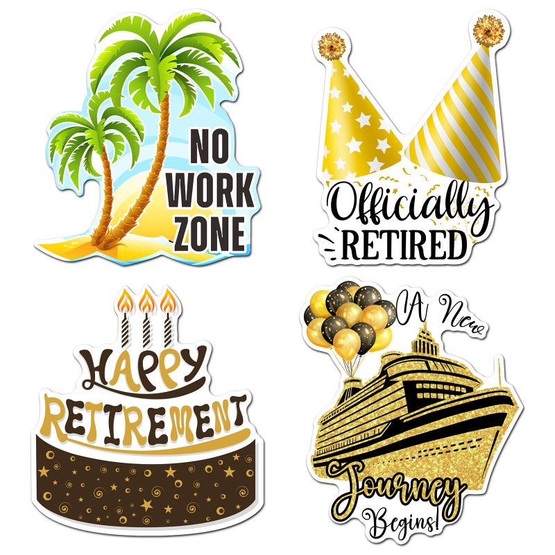 Hoteam 4 Pcs Retirement Cruise Door Decorations Magnetic Large Happy Retirement Cruise Ship Door Magnets Funny Waterproof Nautical Magnets for Carnival Cabin Stateroom Fridge Car - Image 1