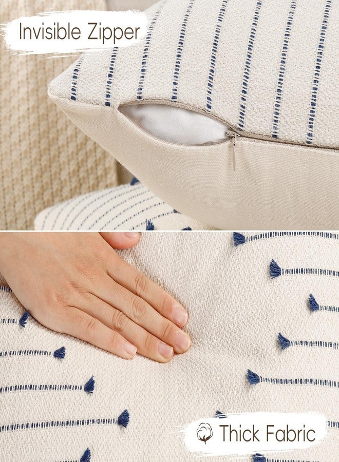 YCOLL Boho Throw Pillow Covers 18x18 Set of 2 Neutral Woven Decorative Pillowcases Cotton Tufted Couch Pillows Modern Farmhouse Accent Cushion Covers for Sofa Couch Bed Living Room Home Decor, Navy Blue - Image 2