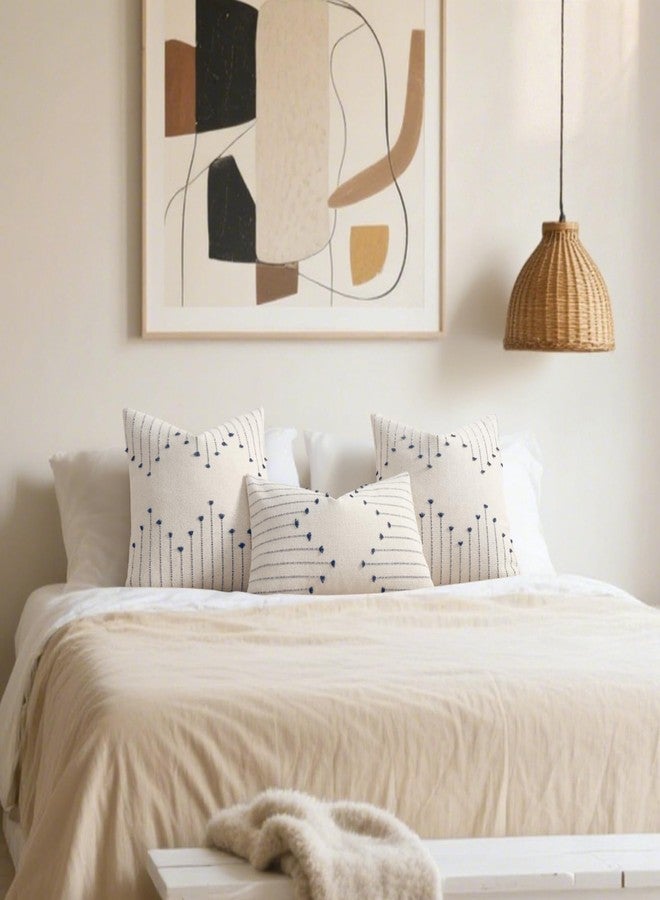YCOLL Boho Throw Pillow Covers 18x18 Set of 2 Neutral Woven Decorative Pillowcases Cotton Tufted Couch Pillows Modern Farmhouse Accent Cushion Covers for Sofa Couch Bed Living Room Home Decor, Navy Blue - Image 5