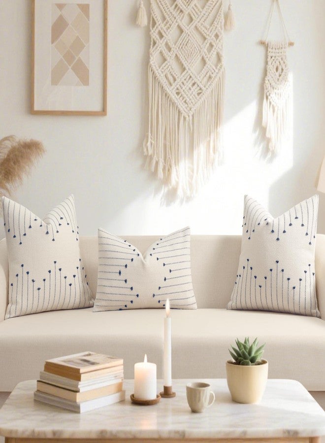 YCOLL Boho Throw Pillow Covers 18x18 Set of 2 Neutral Woven Decorative Pillowcases Cotton Tufted Couch Pillows Modern Farmhouse Accent Cushion Covers for Sofa Couch Bed Living Room Home Decor, Navy Blue - Image 4