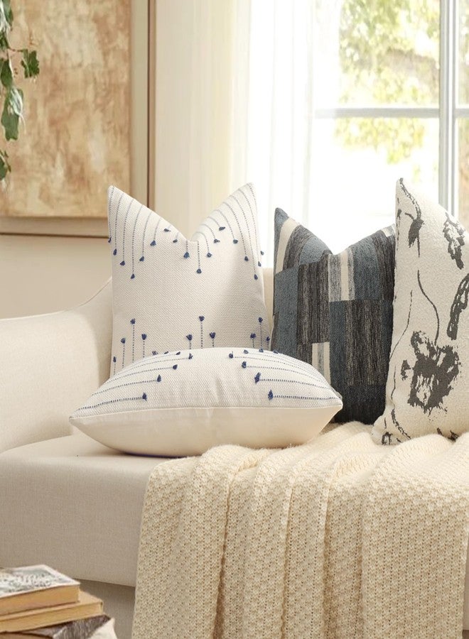 YCOLL Boho Throw Pillow Covers 18x18 Set of 2 Neutral Woven Decorative Pillowcases Cotton Tufted Couch Pillows Modern Farmhouse Accent Cushion Covers for Sofa Couch Bed Living Room Home Decor, Navy Blue - Image 3