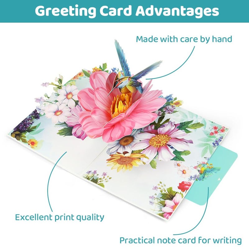 OFFCUP Pop Up Card Flowers, Peonies and Birdie Greeting Card Flower 3D Pop-up with Envelope Exquisite Surprise Birthday Card Gift for Mom Girlfriend Grandma - Image 5