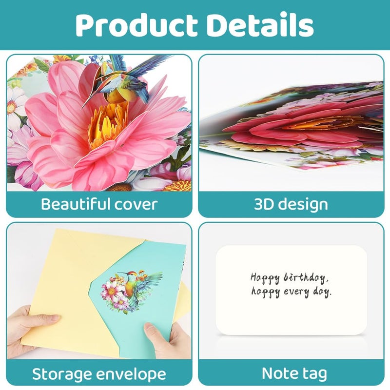 OFFCUP Pop Up Card Flowers, Peonies and Birdie Greeting Card Flower 3D Pop-up with Envelope Exquisite Surprise Birthday Card Gift for Mom Girlfriend Grandma - Image 4