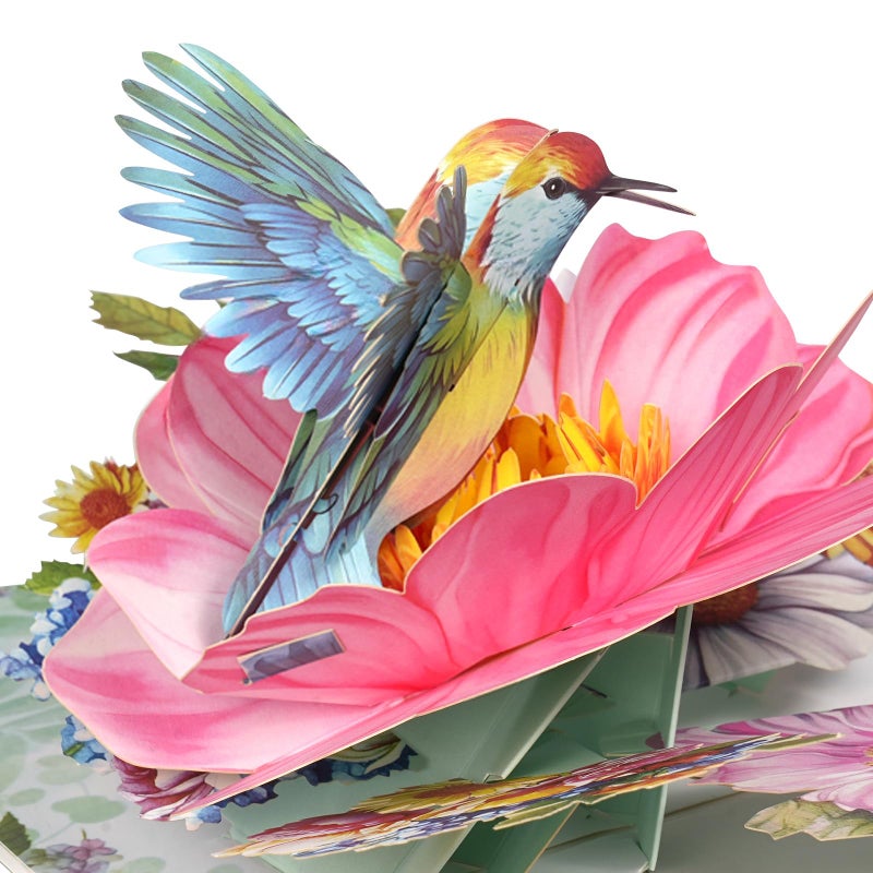 OFFCUP Pop Up Card Flowers, Peonies and Birdie Greeting Card Flower 3D Pop-up with Envelope Exquisite Surprise Birthday Card Gift for Mom Girlfriend Grandma - Image 1