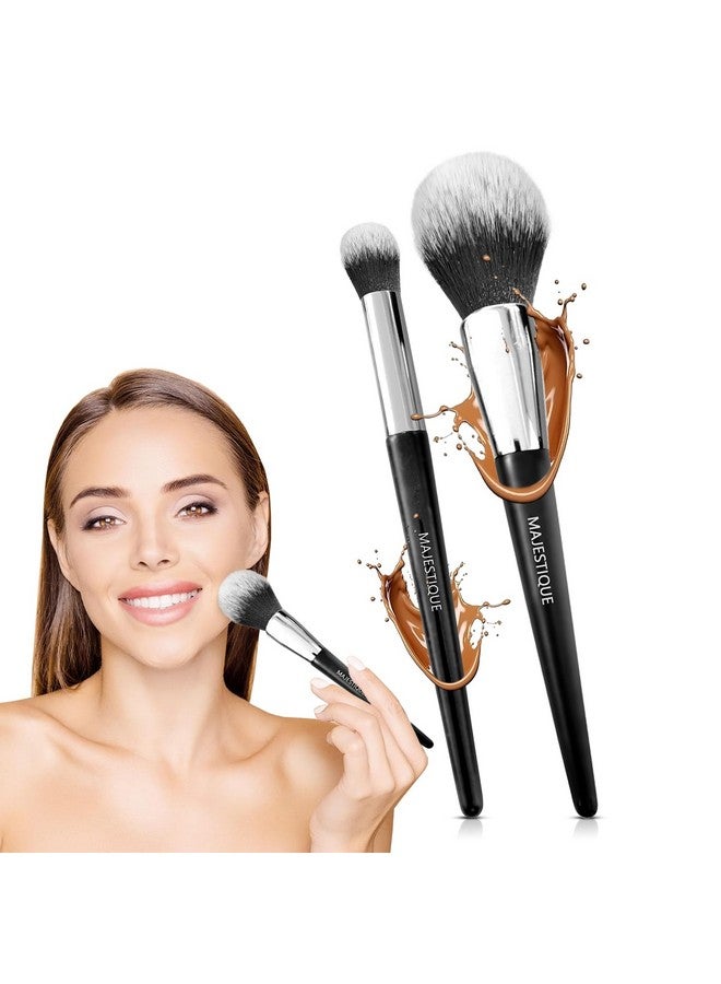 Majestique Powder and Concealer Brush Set | Compact Powder Brush, Concealer Blending Brush | Soft and Fluffy Bristles | Perfect for Flawless Makeup - 2Pcs/Black - Image 1