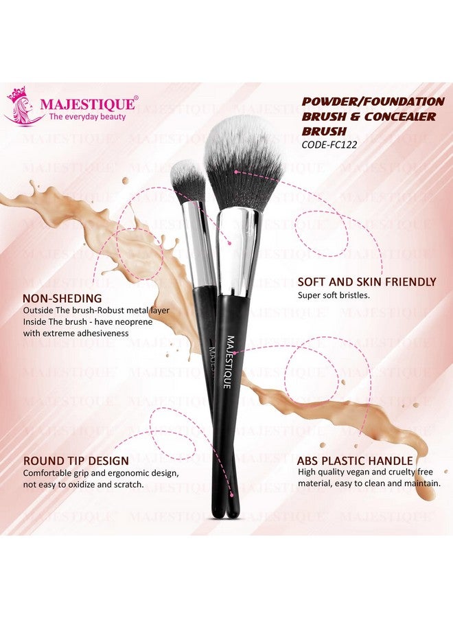 Majestique Powder and Concealer Brush Set | Compact Powder Brush, Concealer Blending Brush | Soft and Fluffy Bristles | Perfect for Flawless Makeup - 2Pcs/Black - Image 3