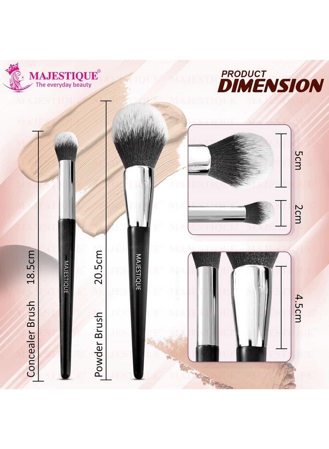 Majestique Powder and Concealer Brush Set | Compact Powder Brush, Concealer Blending Brush | Soft and Fluffy Bristles | Perfect for Flawless Makeup - 2Pcs/Black - Image 2