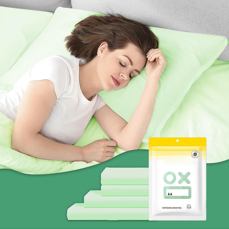 Disposable Bedding Set – 4-Piece Pack (1 Bed Sheet, 1 Quilt Cover, 2 Pillowcases), 200×220 cm, Green Color, Hygienic & Portable – Ideal for Salon, Spa, Clinic, Travel & Guest Use - Image 1
