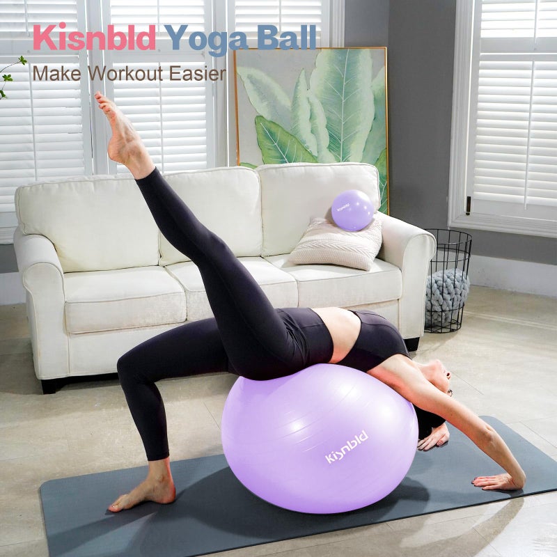 kisnbld Exercise Ball, Extra Thick Yoga Ball for Workout Pregnancy Stability, 4 Sizes Anti-Burst Balance Ball with Foot Pump - Heavy Duty Fitness Ball Chair for Office, Home & Gym - Image 2