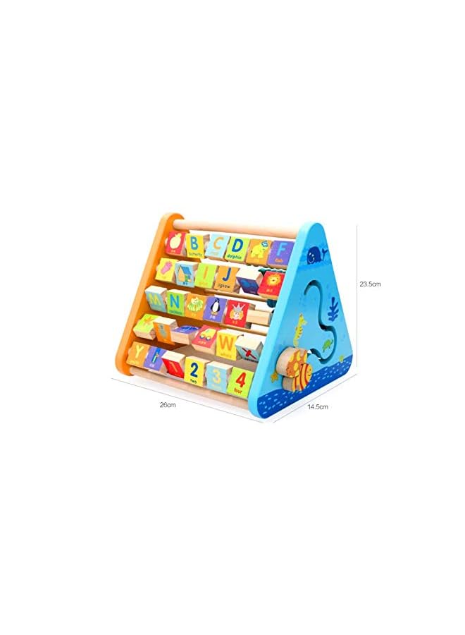 IAF Activity Centre Triangle Toys - Wooden Alphabet Blocks Abacus Clock - Activity Cube for Toddlers 5 in 1-Wooden Activity Toys for Babies Learning-Wooden Toys for 1 Year Old - Image 2