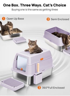 Kidle Cat Litter Box with Lid Extra Large Litter Box for Big Cats Metal Litter Pan Tray with High Wall Sides Enclosure, Non-Sticky, Anti-Leakage, Easy Cleaning  - Image 4