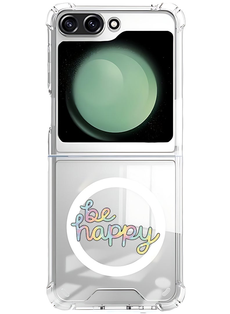 Theodor Magnetic Case for Samsung Galaxy Z Flip 5 Compatible with MagSafe Wireless Charging, Shockproof Phone Bumper Cover Be Happy-01 - Image 1