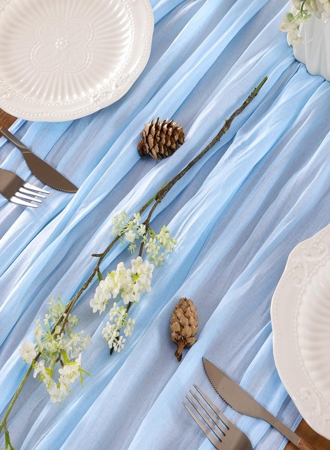 LINXTAR Light Blue Table Runner Cheesecloth Table Runner 10FT Farmhouse Table Runners 120 Inches Spring Table Decor Dining Room Centerpiece for Wedding Boho Baby Shower Birthday - Image 2