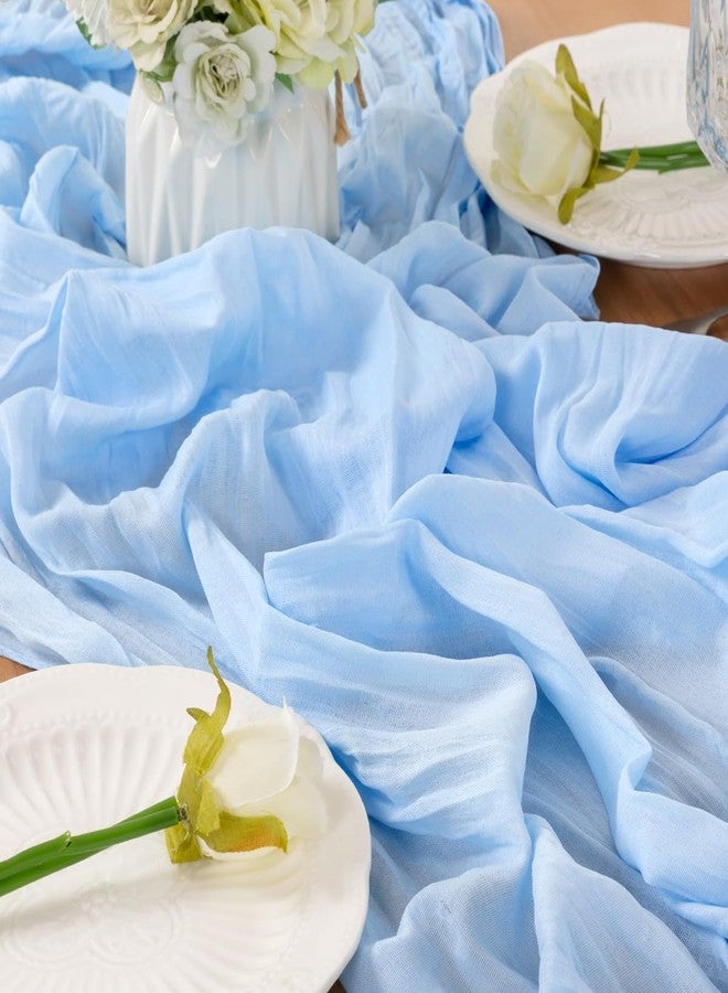 LINXTAR Light Blue Table Runner Cheesecloth Table Runner 10FT Farmhouse Table Runners 120 Inches Spring Table Decor Dining Room Centerpiece for Wedding Boho Baby Shower Birthday - Image 4