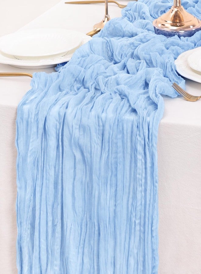 LINXTAR Light Blue Table Runner Cheesecloth Table Runner 10FT Farmhouse Table Runners 120 Inches Spring Table Decor Dining Room Centerpiece for Wedding Boho Baby Shower Birthday - Image 5