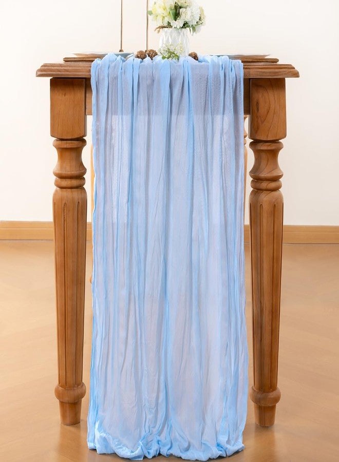 LINXTAR Light Blue Table Runner Cheesecloth Table Runner 10FT Farmhouse Table Runners 120 Inches Spring Table Decor Dining Room Centerpiece for Wedding Boho Baby Shower Birthday - Image 3