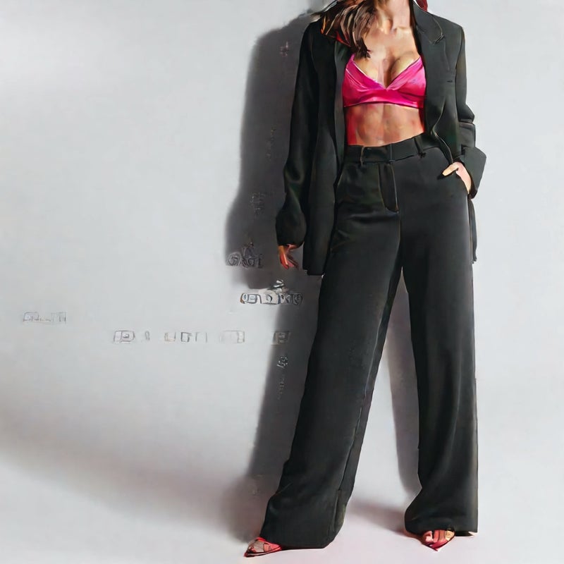 Fashionable Lapel Long Sleeve High Waist Pants Two-Piece Set - Image 2