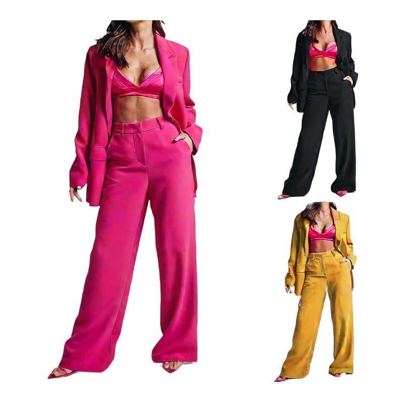 Fashionable Lapel Long Sleeve High Waist Pants Two-Piece Set - Image 1