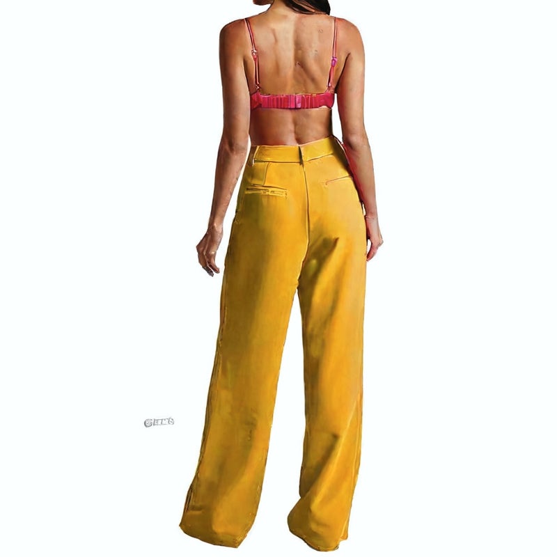 Fashionable Lapel Long Sleeve High Waist Pants Two-Piece Set - Image 4