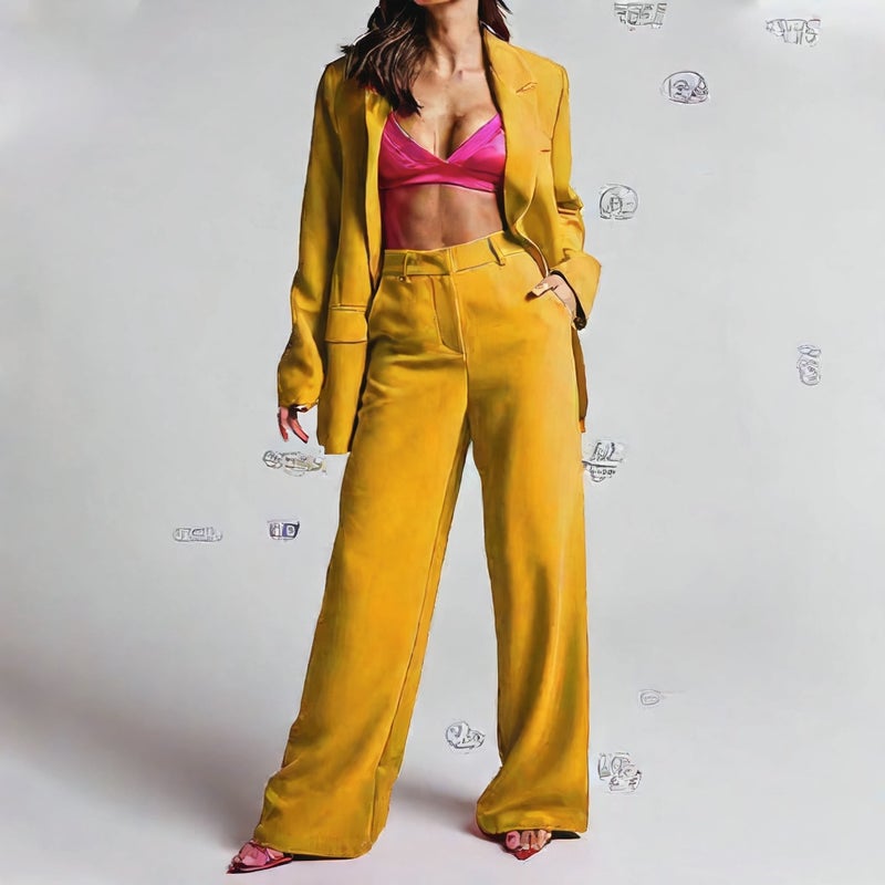 Fashionable Lapel Long Sleeve High Waist Pants Two-Piece Set - Image 3