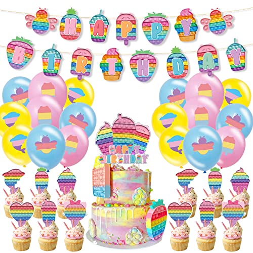 Festiko®34 PCS Birthday Party Decorations for Pop Toys,Birthday Party Supplies for Pop Push Included Pop Cake Toppers, Cupcake Toppers, Balloons, Banner, Pop Game Theme Party Favor Pack Set for Kids - Image 1