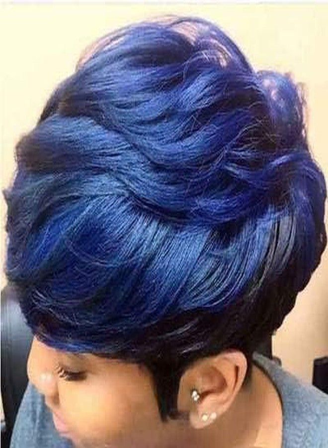 FCHW-wig FCHW Black Blue Short Wig For Black Women Hairstyles Synthetic Straight Women's Wig With Bangs No Lace Front Hair Wig 4inch Pixie Cut Wig - Image 2