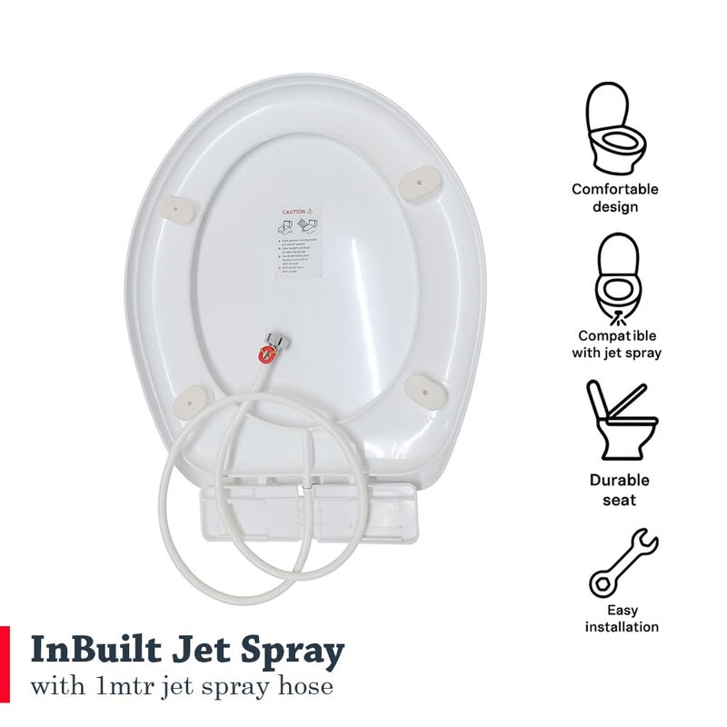 mesterbath مجموعة غطاء مقعد المرحاض EWC، غطاء مقعد المرحاض الأوروبي والهندي مع رش Jet، غطاء مقعد المرحاض EWC الأبيض المتين يناسب معظم مراحيض EWC القياسية (44 × 36 سم) - Image 3