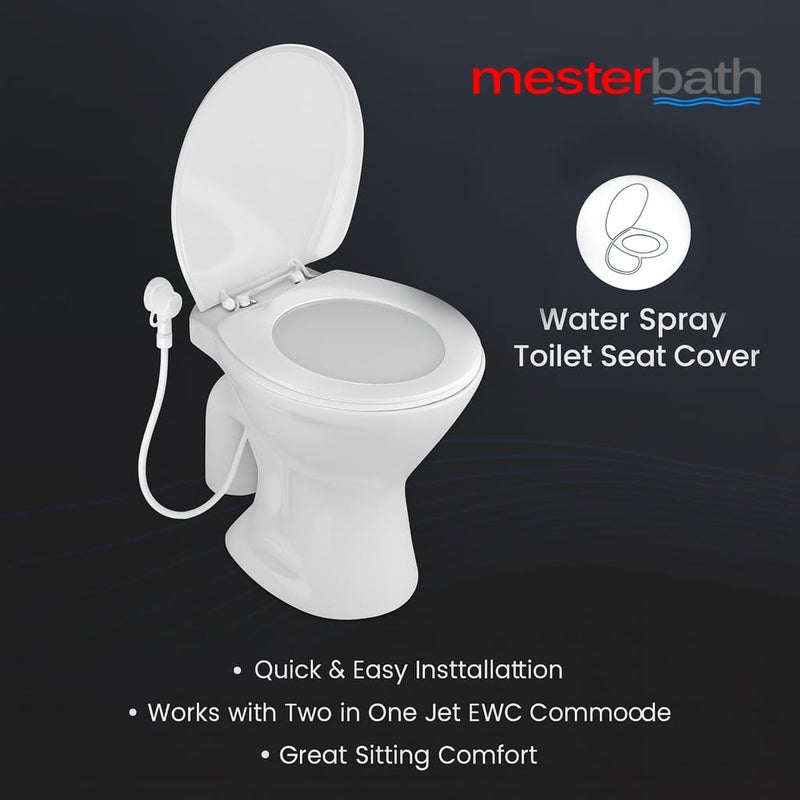 mesterbath مجموعة غطاء مقعد المرحاض EWC، غطاء مقعد المرحاض الأوروبي والهندي مع رش Jet، غطاء مقعد المرحاض EWC الأبيض المتين يناسب معظم مراحيض EWC القياسية (44 × 36 سم) - Image 4