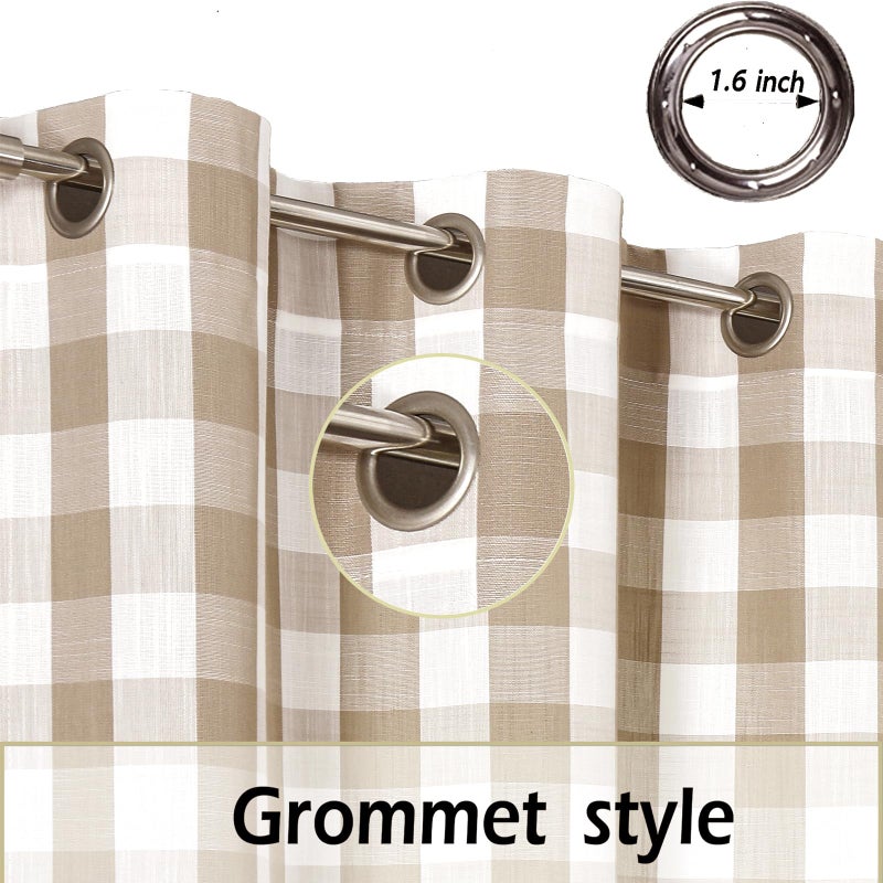 Amzdecor Buffalo Plaid Grommet Curtains 63 Inch Length, Semi-Sheer Check Textured Curtains Drapery for Living Room Bedroom Farmhouse,2 Panels ï¼ˆ40" x 63",Beige/Tan & Whiteï¼‰ - Image 4