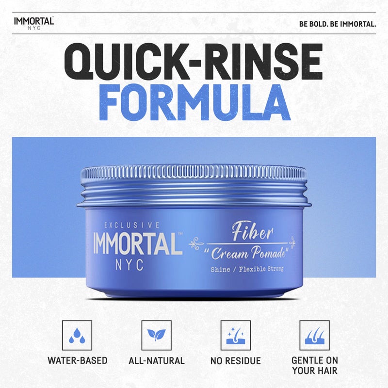 Immortal NYC Fiber Cream Hair Pomade - Flex Strong Hold - Low Shine All Natural Water-Based Cream Pomade for Men - No Residue, All Hair Types - Image 4