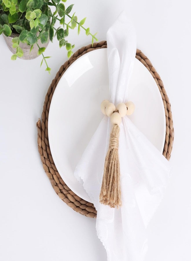 Meplait 6 Pieces Wooden Bead Napkin Rings, Farmhouse Stretchable Napkin Rings with Tassel for Dining Table,Wedding Decoration (Navy Blue) - Image 3