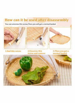 Y&D Covered Bamboo Serving Food Tent Basket Outdoor Covers with Gauze Bread Storage Fruit Bowl Cover Round Picnic Mesh Tray (2 Pieces )  - Image 5