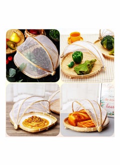 Y&D Covered Bamboo Serving Food Tent Basket Outdoor Covers with Gauze Bread Storage Fruit Bowl Cover Round Picnic Mesh Tray (2 Pieces )  - Image 4