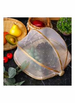 Y&D Covered Bamboo Serving Food Tent Basket Outdoor Covers with Gauze Bread Storage Fruit Bowl Cover Round Picnic Mesh Tray (2 Pieces )  - Image 3