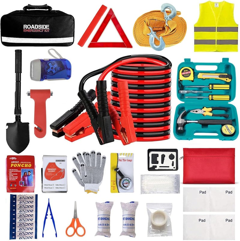 Beloskida Car Emergency Roadside Tool Kit with Jumper Cable Shovel,Auto Truck Vehicle Assistant Safety Kit Bag for Men Women with First Aid Kit, Winter Basic Automobile Road Side Kit - Image 1