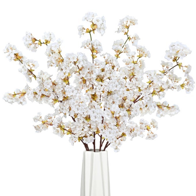 SILK CHERRY BLOSSOM BRANCHES ARTIFICIAL CHERRY BLOSSOM TREE STEMS FAUX CHERRY FLOWERS VASE ARRANGEMENTS FOR WEDDING HOME DECOR SET OF 5