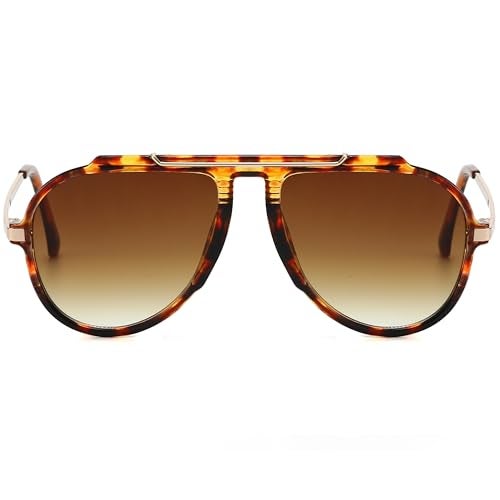 Kursan Classic Oversized Aviator Sunglasses for Women Men UV400 Pilot Shades for Driving Beach Travel (Tortoise Frame/Gradient Brown Lens) - Image 2