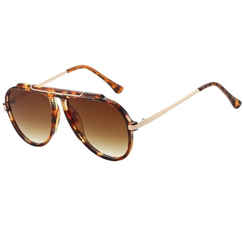 Kursan Classic Oversized Aviator Sunglasses for Women Men UV400 Pilot Shades for Driving Beach Travel (Tortoise Frame/Gradient Brown Lens) - Image 1