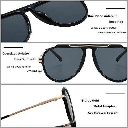 Kursan Classic Oversized Aviator Sunglasses for Women Men UV400 Pilot Shades for Driving Beach Travel (Tortoise Frame/Gradient Brown Lens) - Image 5