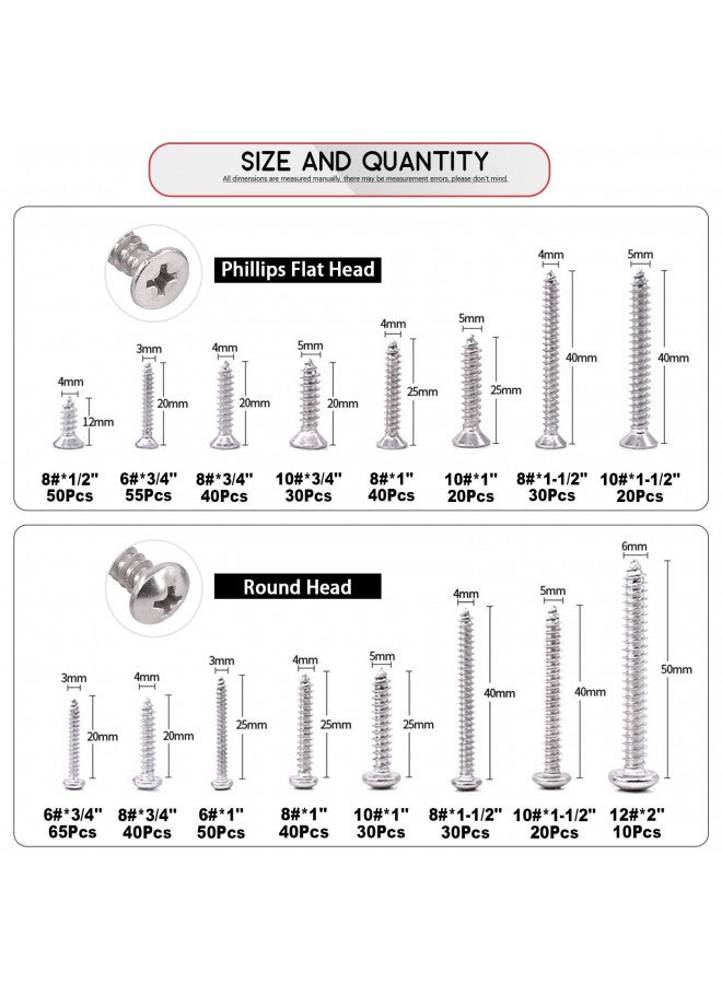 Hilitchi 570 Piece M 3 4 5 6 Stainless Steel Phillips Round Flat Head Self Tapping Screw Assortment Kit - Image 1