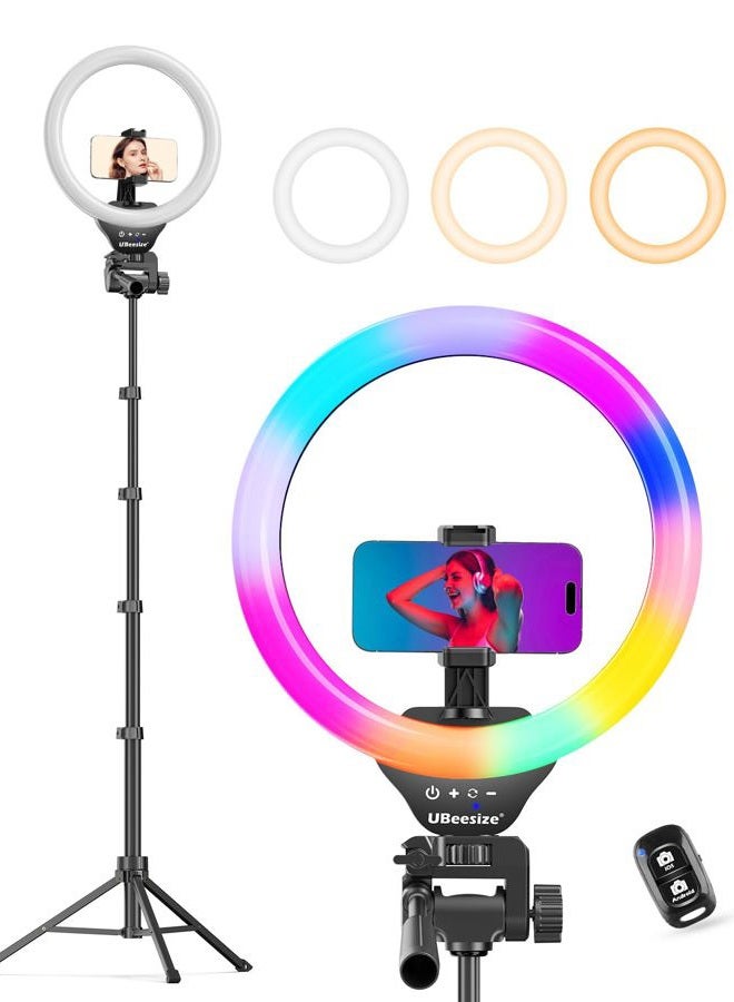 UBeesize 12'' RGB Selfie Ring Light with 62'' Tripod Stand for Video Recording＆Live Streaming(YouTube, Instagram, TIK Tok), Compatible with Phones, Cameras and Webcams - Image 1