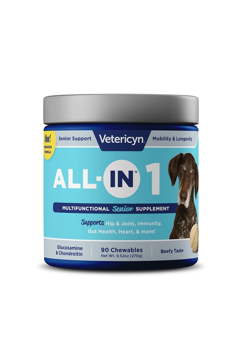 Vetericyn All-in 1 Multifunctional Senior Dog Supplement | Digestive Enzymes + Glucosamine Chondroitin for Hip and Joint Support + Vitamins, Antioxidants, Prebiotics, Probiotics, and Omegas. 90 Count - Image 1