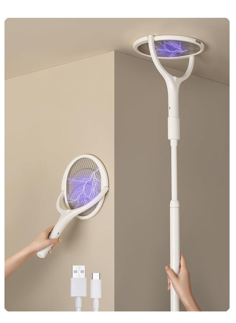 MIXDE Rotating Head Rechargeable Fly Swatter Electric Fly Swatter Racket Bug Zapper Racket Indoor Bug Zapper Indoor Fly Zapper Repellent Fruit Fly Trap Mosquito Zapper, with a Telescopic Extension - Image 1