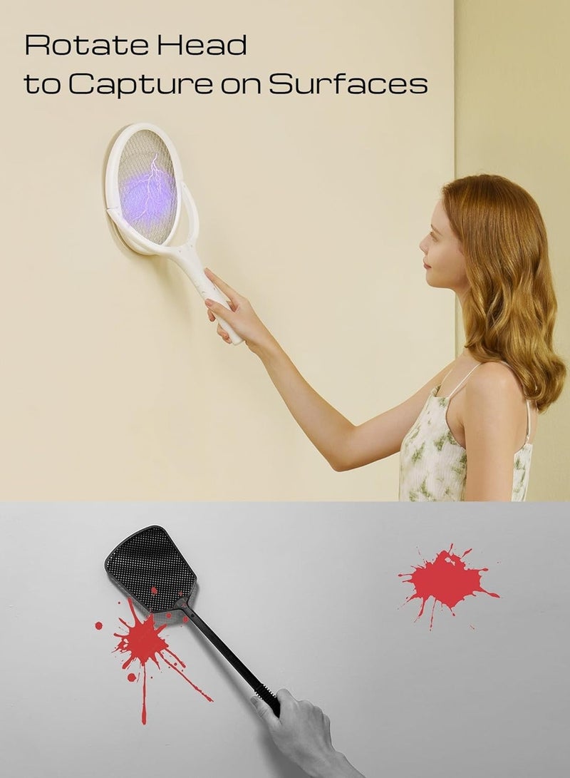 MIXDE Rotating Head Rechargeable Fly Swatter Electric Fly Swatter Racket Bug Zapper Racket Indoor Bug Zapper Indoor Fly Zapper Repellent Fruit Fly Trap Mosquito Zapper, with a Telescopic Extension - Image 2
